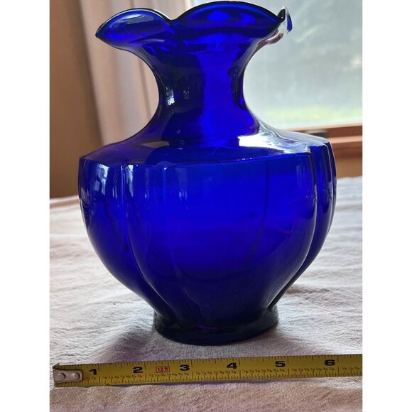 Rare Find Cobalt Blue Glass Vase Fluted (Tulip) Scallop Rim Design 40s Vintage - Picture 5 of 9